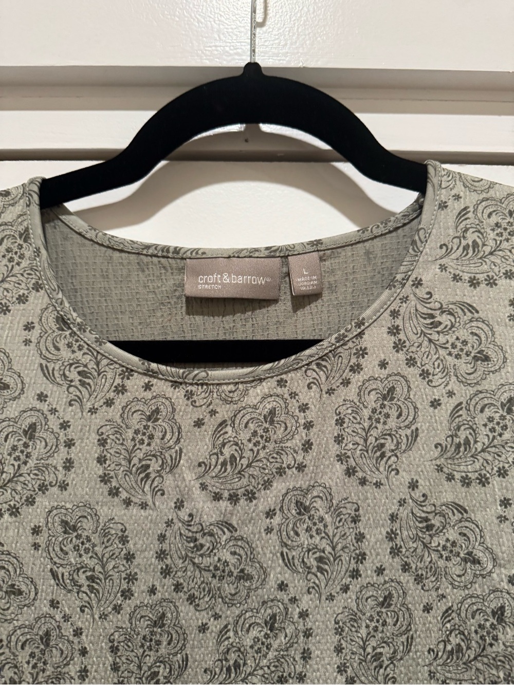 Croft & Barrow green paisley patterned 3/4 sleeve / size Large / vintage y2k - Picture 2 of 4